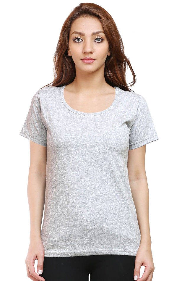 Women's Grey Melange Crew Neck T-shirt - No Logo