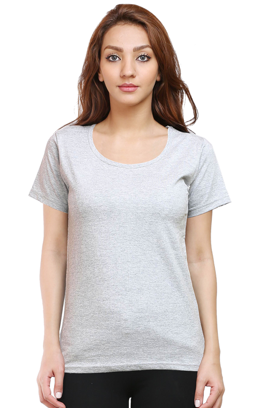 Women's Grey Melange Crew Neck T-shirt - No Logo
