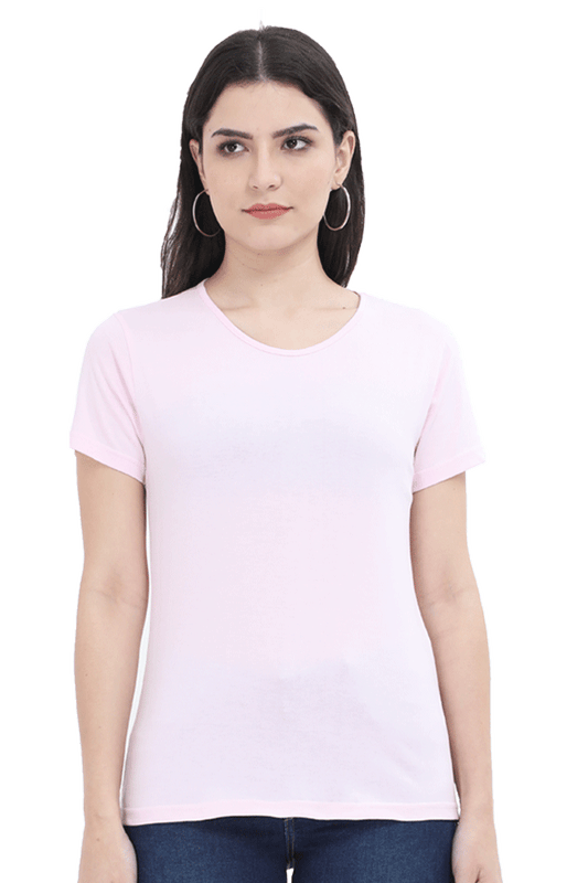Women's Light Baby Pink Round Neck T-shirt - No Logo