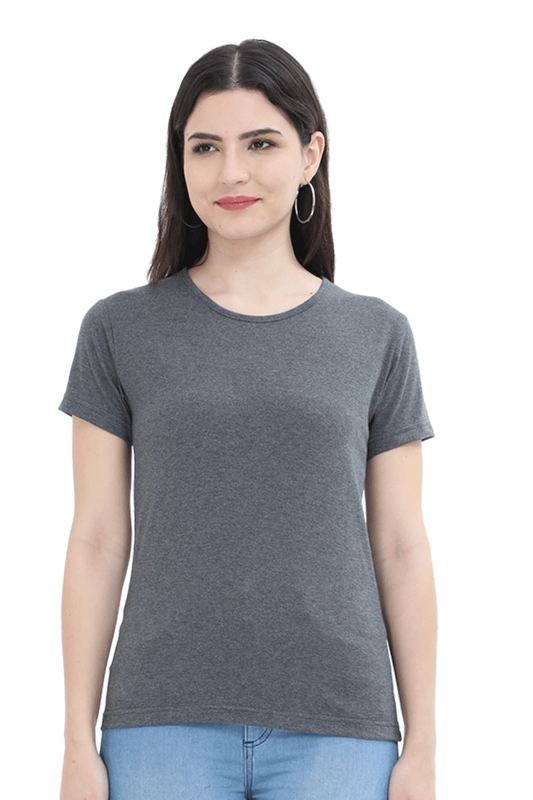 Women's Charcoal Melange Round Neck T-shirt - No Logo