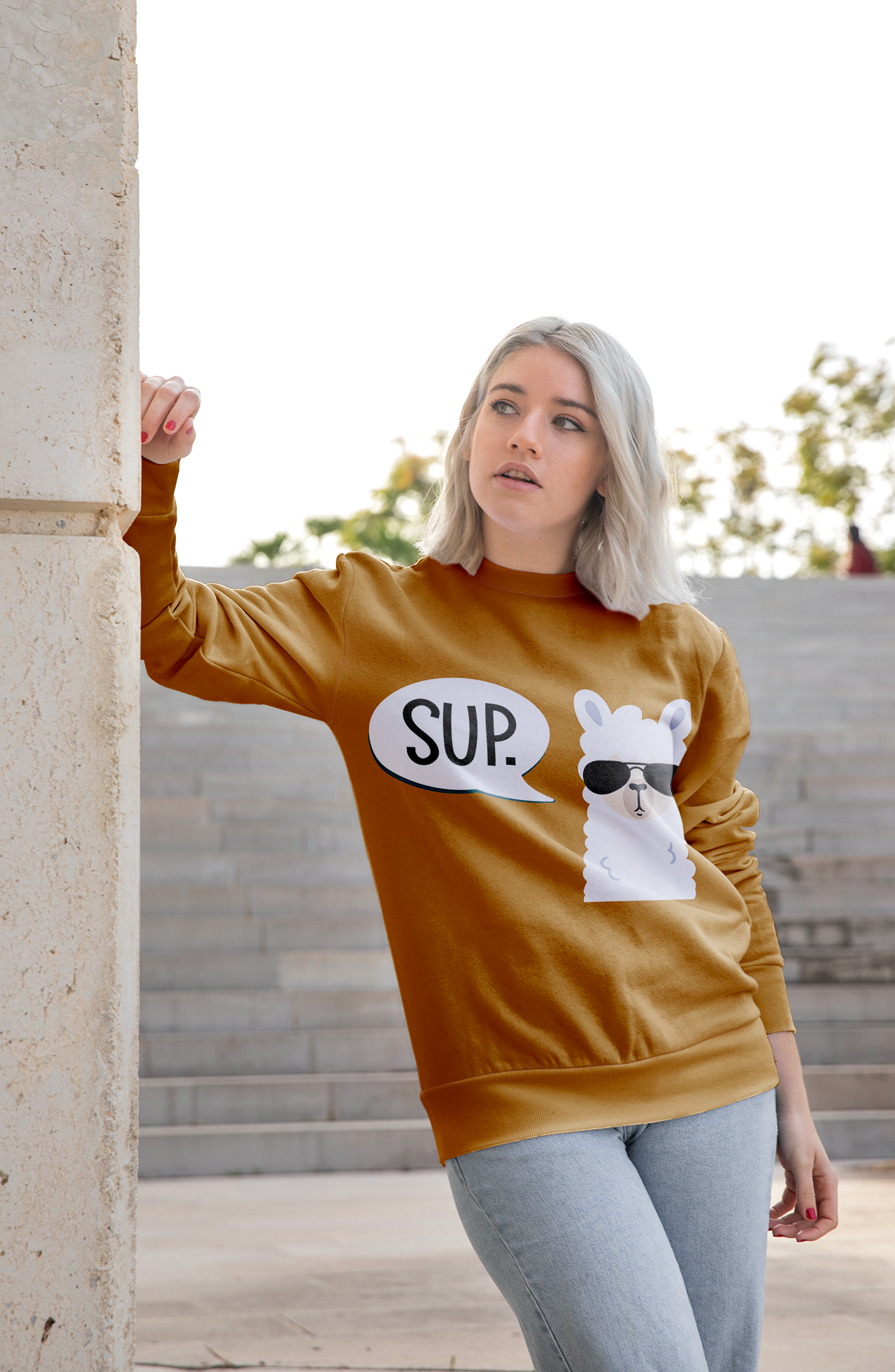 Sup Llama Mustard Yellow Sweatshirt (Lightweight)