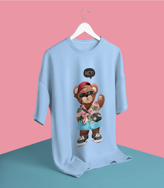 Beach Teddy Baby Blue Oversized T-shirt