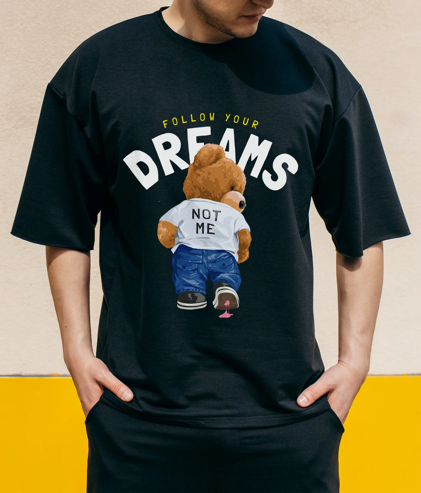 Follow Your Dreams Teddy Black Oversized T-shirt