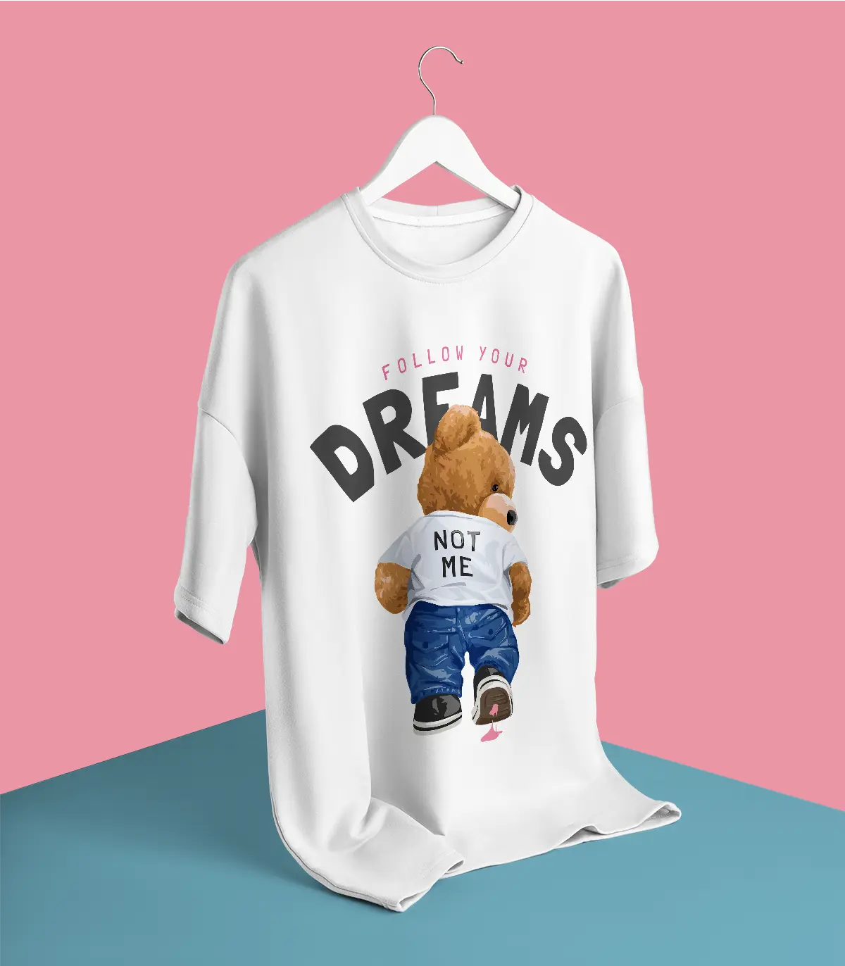 Follow Your Dreams Teddy White Oversized T-shirt