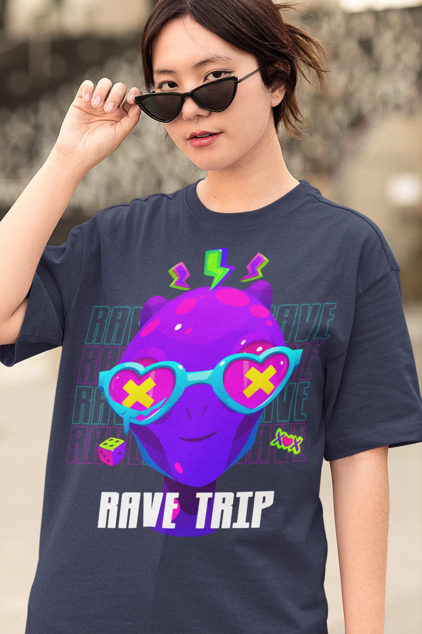 Rave Trip Navy Blue Oversized T-shirt